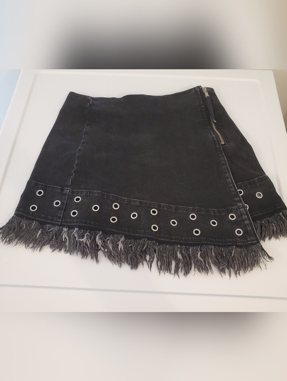 Calvin Kleim Jeans Denim Black Punky Fringe Skirt